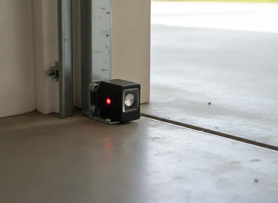 Garage door safety photo-eye sensor near the floor
